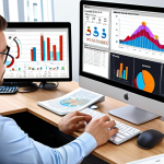 **SEO Content Optimization 2024:** A modern office setting with a person analyzing SEO data on a computer, showing graphs and keyword analysis. Focus on data visualization and a clean, professional aesthetic.