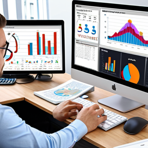 Home 15 **SEO Content Optimization 2024:** A modern office setting with a person analyzing SEO data on a computer, showing graphs and keyword analysis. Focus on data visualization and a clean, professional aesthetic.