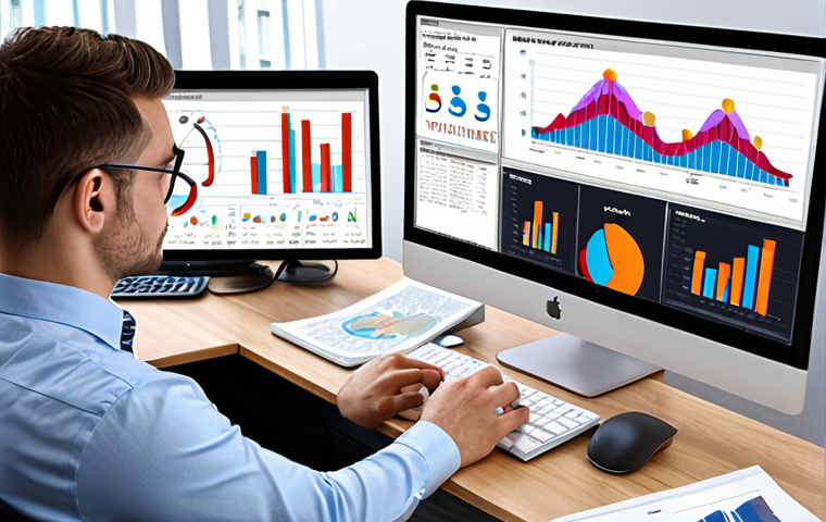**SEO Content Optimization 2024:** A modern office setting with a person analyzing SEO data on a computer, showing graphs and keyword analysis. Focus on data visualization and a clean, professional aesthetic.