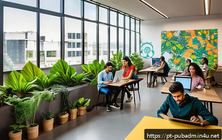 정부 전략적 계획 수립 - A vibrant scene depicting a Brazilian urban innovation hub with diverse young entrepreneurs collabor...